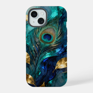 Iridescent Peacock Feather Abstract iPhone 15 Case