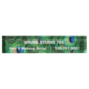 Iridescent Peacock Feathers for Beauty Salon Nameplate