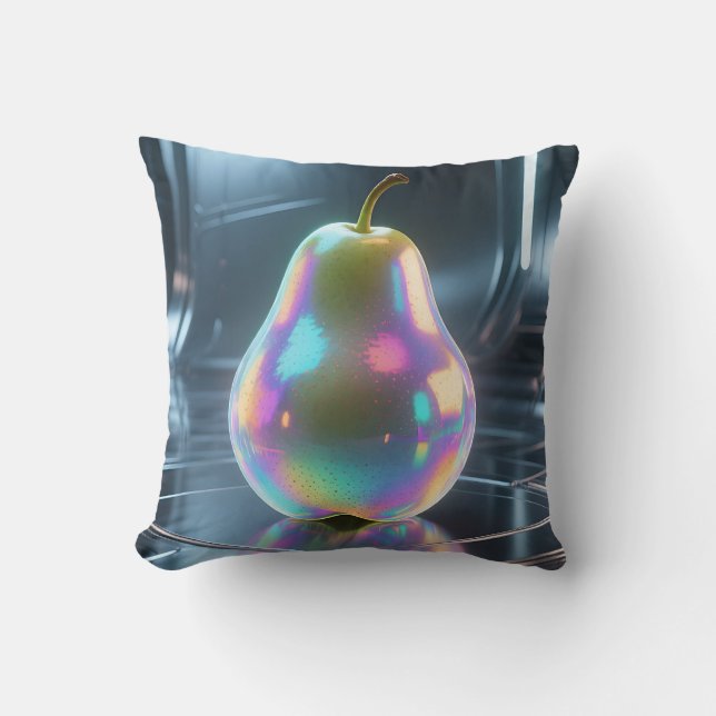 Iridescent Pear Futuristic Throw Pillow (Front)
