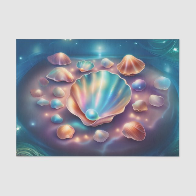 Iridescent Pearl in a Shell Decoupage Tissue Paper (Front)