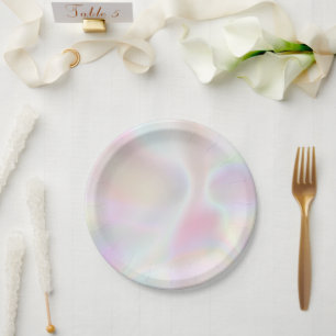 Iridescent Pearl Opal Rainbow Metallic Holographic Paper Plate