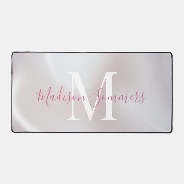 Iridescent Pearlescent Monogrammed Desk Mat (Front)