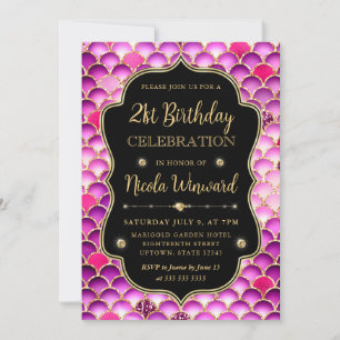 Iridescent Pink and Gold Mermaid Scales Birthday Invitation