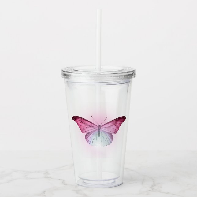 Iridescent Pink Butterfly Acrylic Tumbler (Front)
