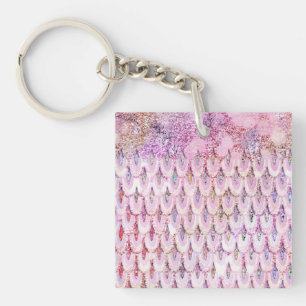 Iridescent pink Glitter Mermaid Fish Scales Keychain