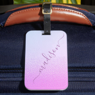Iridescent Pink Shimmer Custom Name Luggage Tag