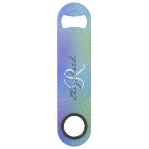 Iridescent Pretty Hologram Monogram Stylish Bar Key