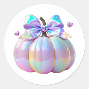 Iridescent Pumpkin with Crystal Hearts Classic Round Sticker