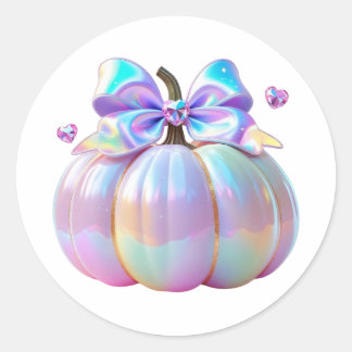 Iridescent Pumpkin with Crystal Hearts Classic Round Sticker