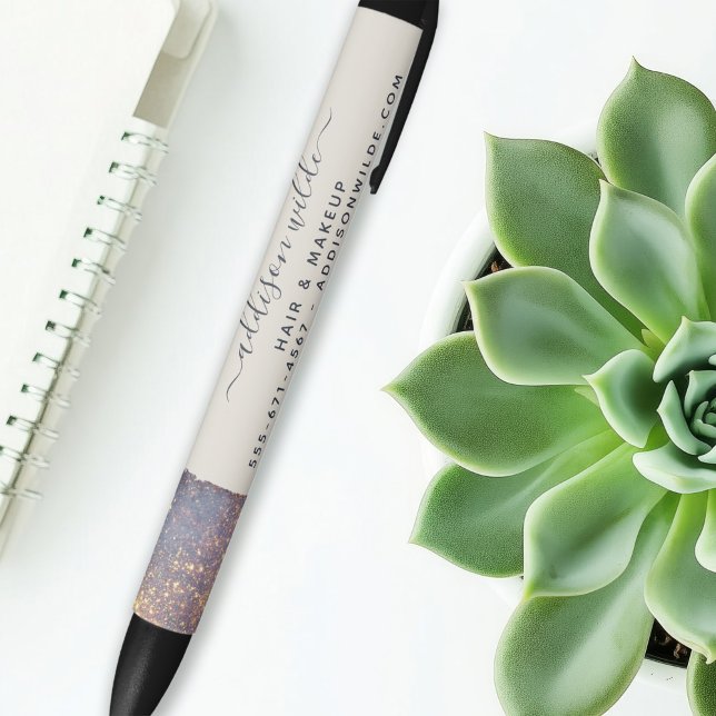 Iridescent Purple Gold Glam Glitter Modern Salon Black Ink Pen (Creator Uploaded)