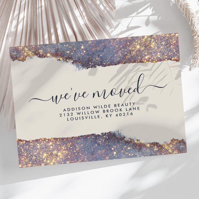 Iridescent Purple Gold Glitter Moving Announcement Postcard (Creator Uploaded)