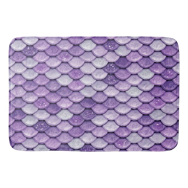 Iridescent Purple Shiny Glitter Mermaid Scales Bath Mat (Front)