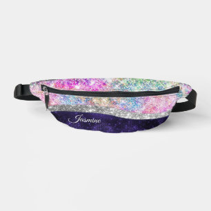 iridescent purple silver faux glitter monogram  du fanny pack