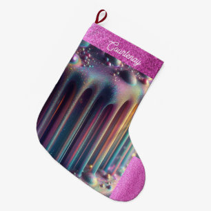 Iridescent Rainbow Colours Personalized Glitter Large Christmas Stocking