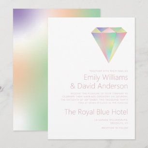 Iridescent Rainbow Diamond Rose Gold Wedding  Invitation