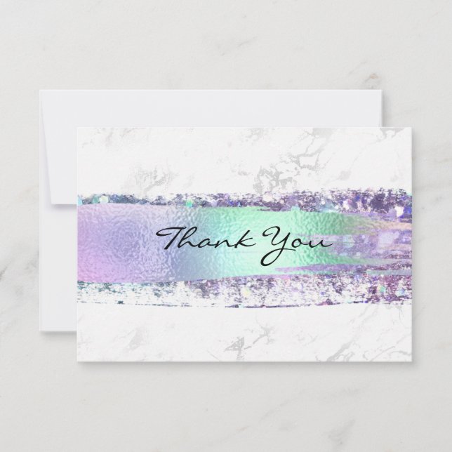 Iridescent Rainbow Foil Brush Stroke Marble Thank You Card (Front)