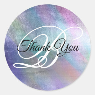 Iridescent Rainbow Foil Fancy Monogram Thank You Classic Round Sticker