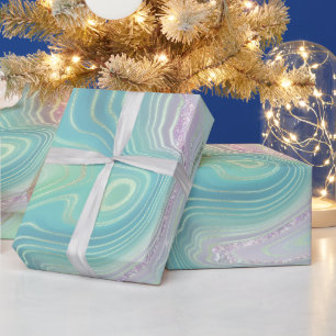 Iridescent Rainbow Gradient and Gold Foil Strata Wrapping Paper