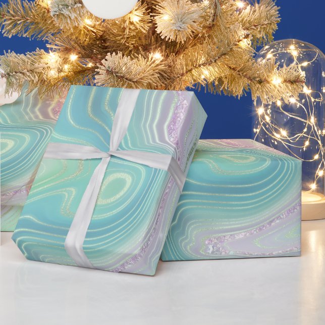 Iridescent Rainbow Gradient and Gold Foil Strata Wrapping Paper (Holidays)