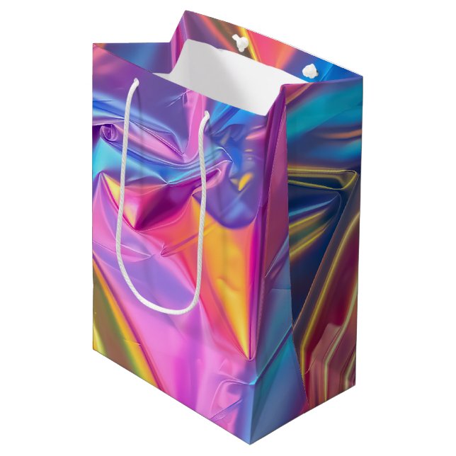 Iridescent Rainbow Metallic Pastel Pink, Aqua Medium Gift Bag (Front Angled)