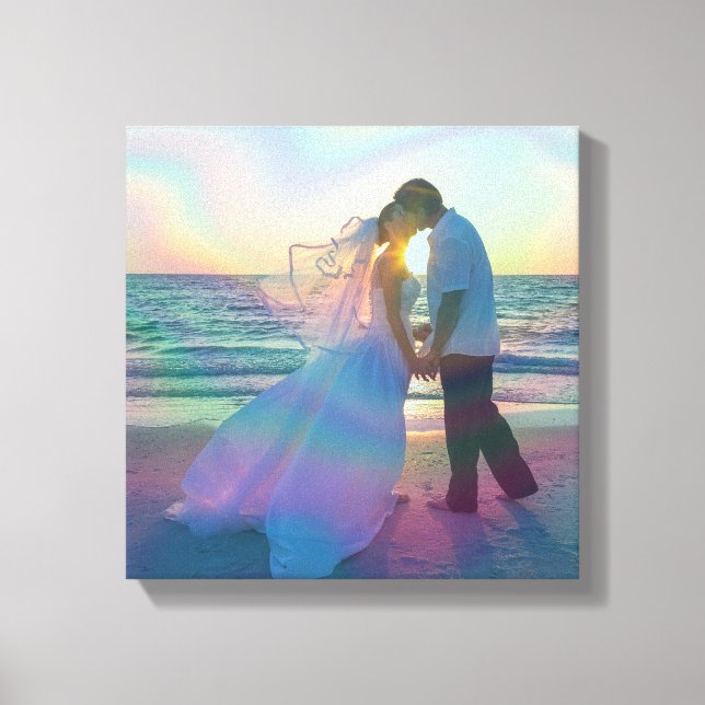 Iridescent Rainbow Overlay Wedding Photo Canvas Print (Front)