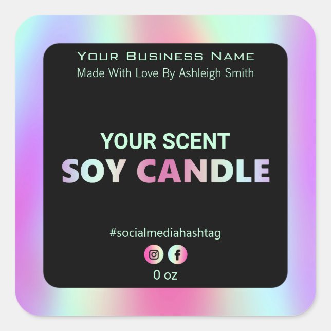 Iridescent Rainbow Soy Candle Labels (Front)