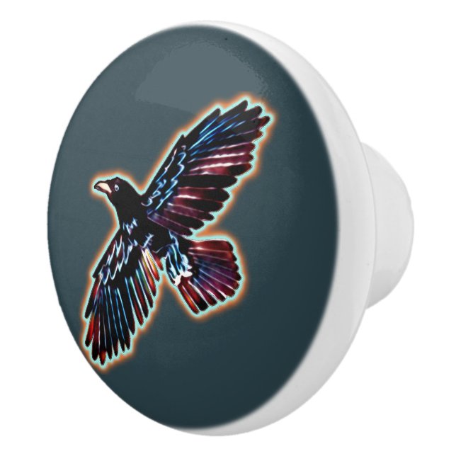Iridescent Raven Ceramic Knob (Right)