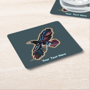 Iridescent Raven Square Paper Coaster