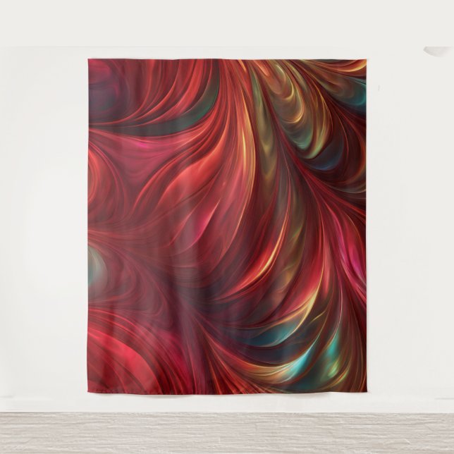 Iridescent Red Abstract Swirl Tapestry (Front)