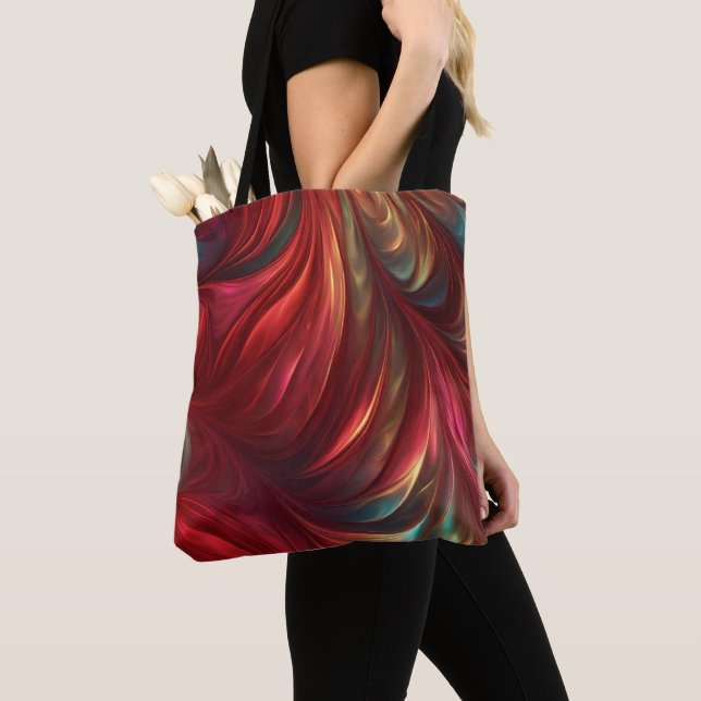 Iridescent Red Abstract Swirl Tote Bag (Close Up)