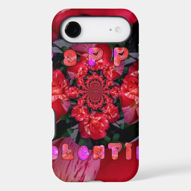 Iridescent Red Roses "Happy Valentine" Art Print (Back)