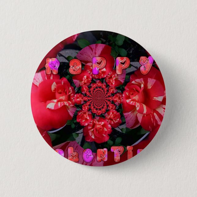  Iridescent Red Roses "Happy Valentine" Art Print/ 2 Inch Round Button (Front)
