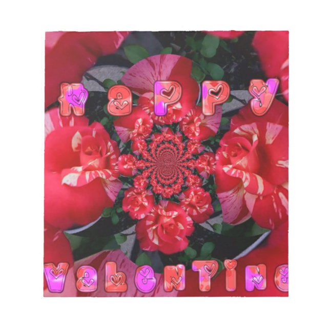  Iridescent Red Roses "Happy Valentine" Art Print Notepad (Front)