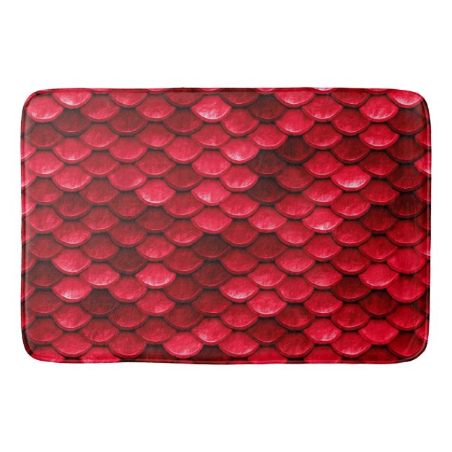 Iridescent Red Shiny Glitter Mermaid Fish Scale Bath Mat (Front)