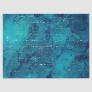 Iridescent Script on Abstract Teal Decoupage Tissue Paper