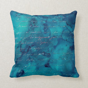 Iridescent Script on Abstract Teal Throw Pillow