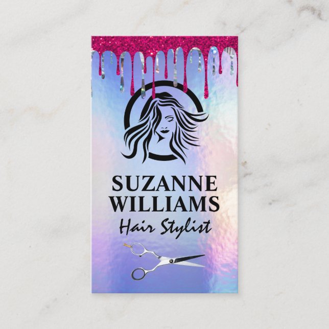 Iridescent Shimmer | Glitter Drip | Salon Scissors Appointment Card (Front)