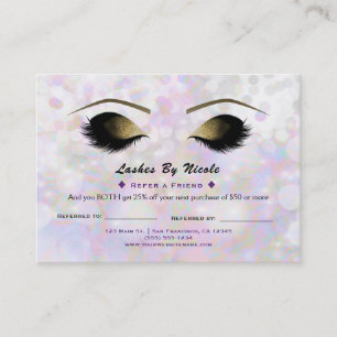 Iridescent Shimmer Lashes Refer Friend Aftercare Referral Card