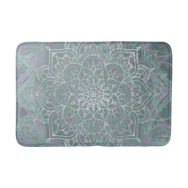 Iridescent Shimmer Mandala Boho Chic Bath Mat (Front)