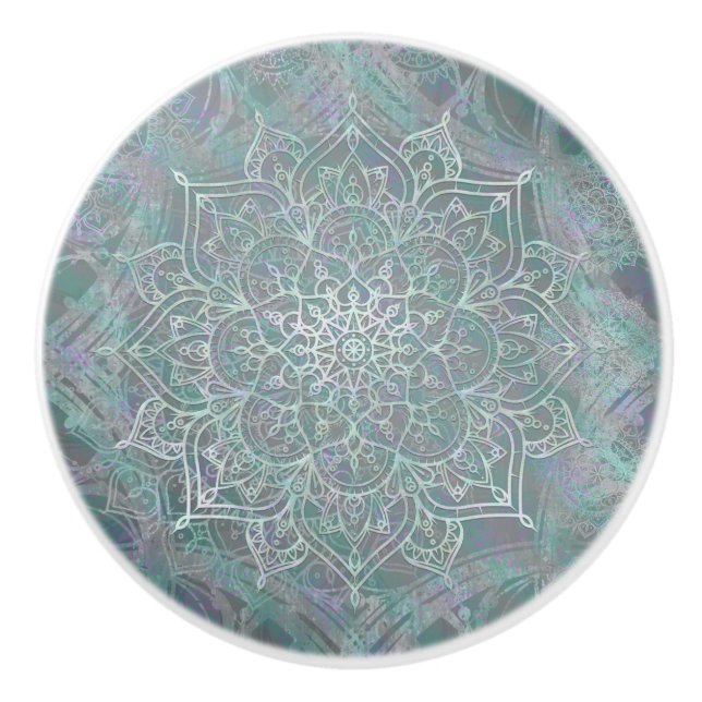 Iridescent Shimmer Mandala Boho Chic Ceramic Knob (Front)