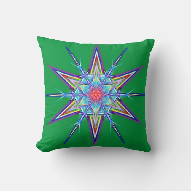 Iridescent Shimmering Snowflake Star Throw Pillow (Front)