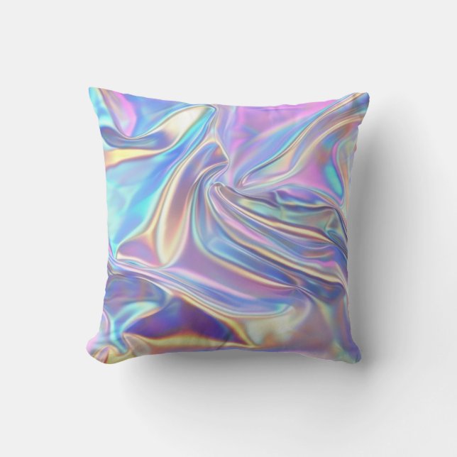 Iridescent Shiny Metallic Fabric, Teal Gold Purple Throw Pillow (Front)