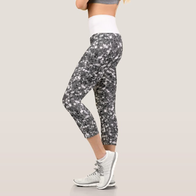 Iridescent Silver Star Glitters Capri Leggings (Left)