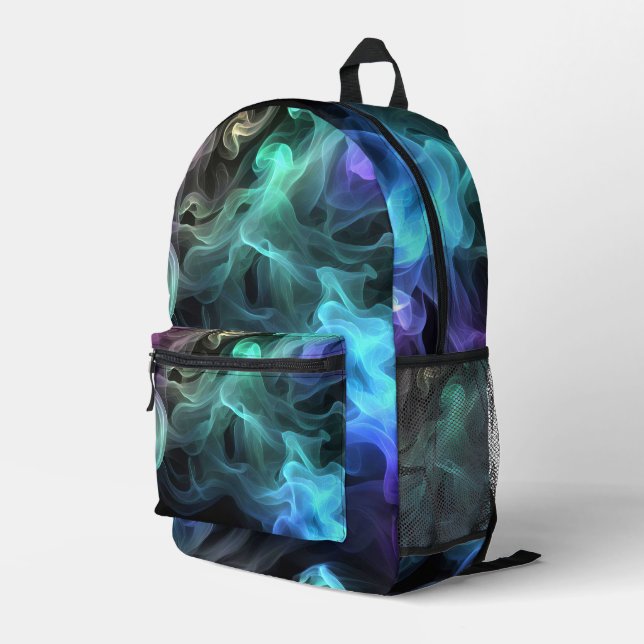 Iridescent Smoke On Black Printed Backpack (Back Corner Right)