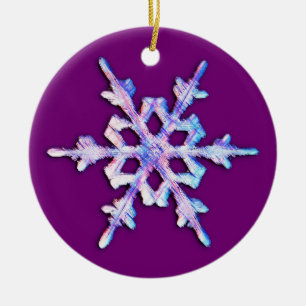 Iridescent Snowflake on Amethyst Purple Ceramic Ornament