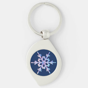 Iridescent snowflake on dark blue keychain