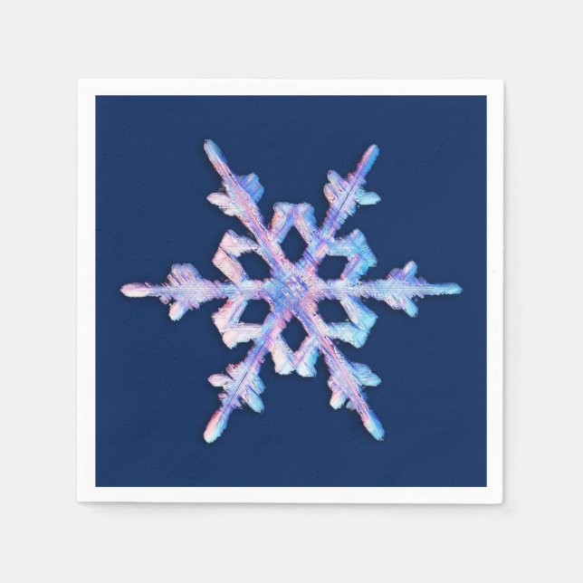 Iridescent snowflake on dark blue napkin (Front)