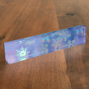 Iridescent snowflakes nameplate