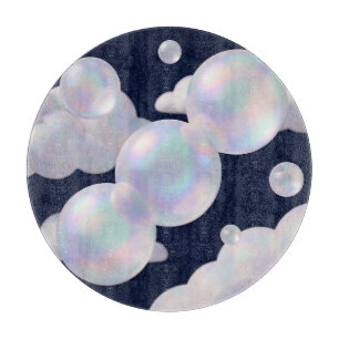 Iridescent Soap Bubbles Floating Dark Blue Dreamy Cutting Board