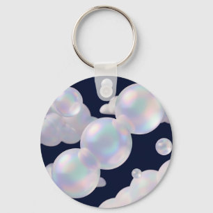 Iridescent Soap Bubbles Floating Dark Blue Dreamy  Keychain